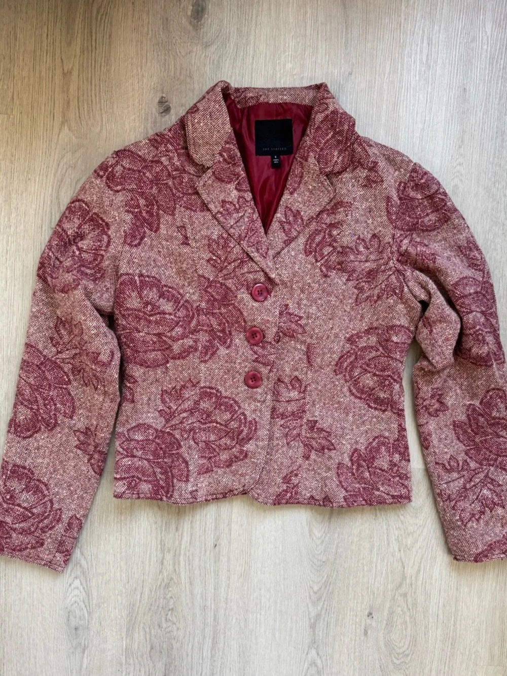 The Limited Red Floral Tweed Blazer Jacket Size 6